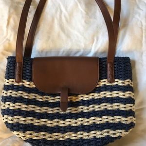Striped straw tote